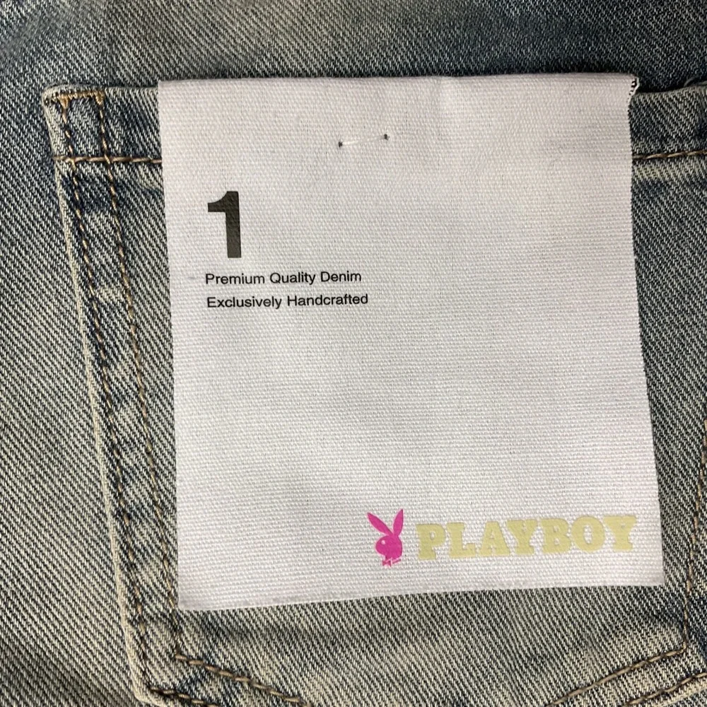 Playboy PacSun Distressed Stars & Bunny Patched Wide-Leg Denim Pants Size 28 NWT